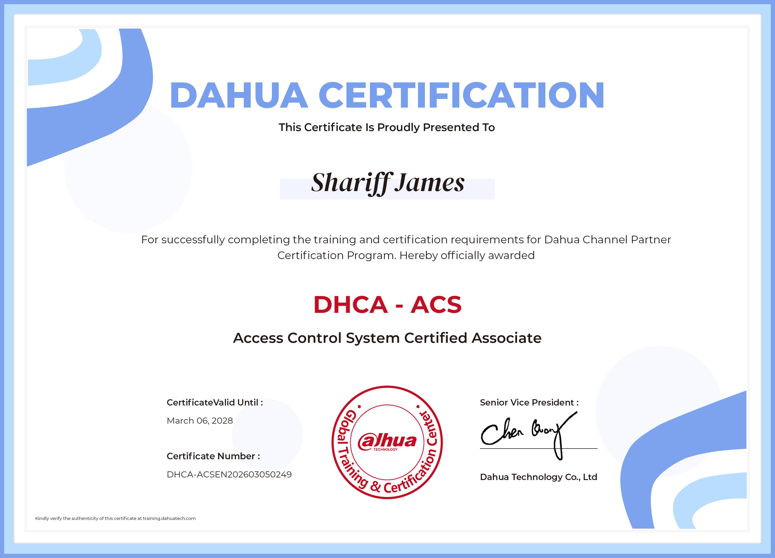 Dahua DHCA-ACS Certificate